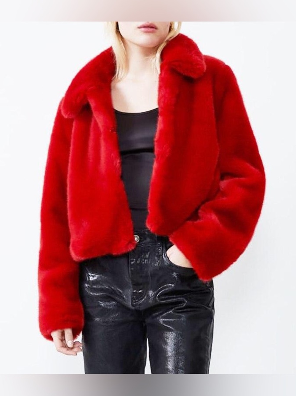 Red faux fur cropped coat - Picture 11 of 11